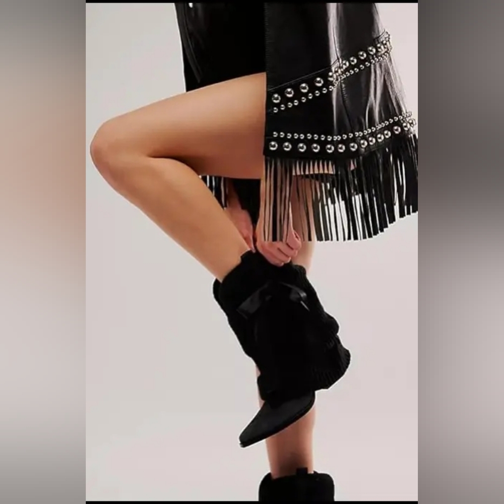 Black Ballet Ankle Boots with Satin Ribbon Bow Detail